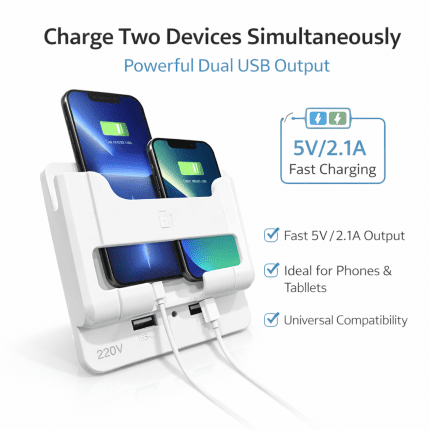 universal fast charging wall dock with dual usb ports & built-in device holder